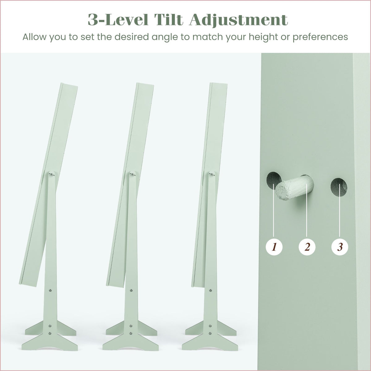Mirrored Standing Jewelry Cabinet Storage Box-Green view 8