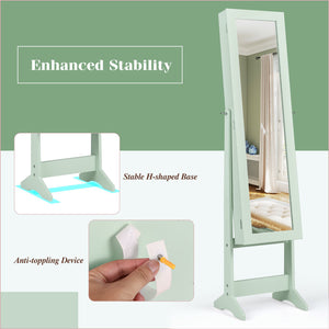 Mirrored Standing Jewelry Cabinet Storage Box-Green view 9