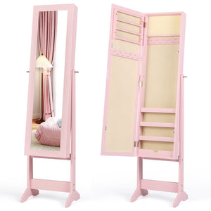 Mirrored Standing Jewelry Cabinet Storage Box-Pink view 4