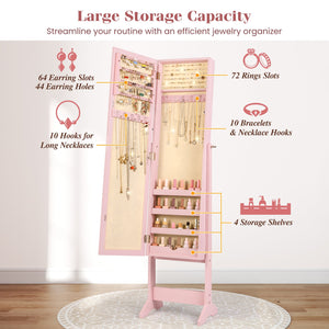 Mirrored Standing Jewelry Cabinet Storage Box-Pink view 6