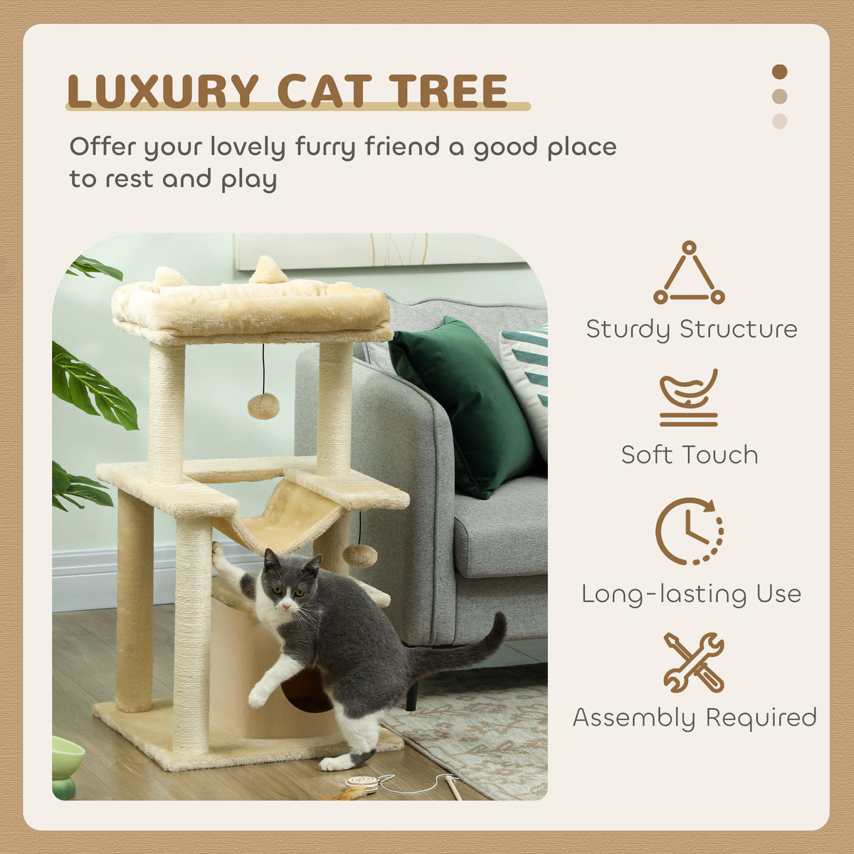 39.25'' Cat Tree Tower Multi-Level Kitten House with Scratching Post Condo Hammock Bed Ball Toy - Grey