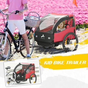 Aosom 2 Seat Bike Trailer for Kids, Baby Stroller with Storage Bag, 5 Point Harness, Bicycle Trailer with 20" Wheels