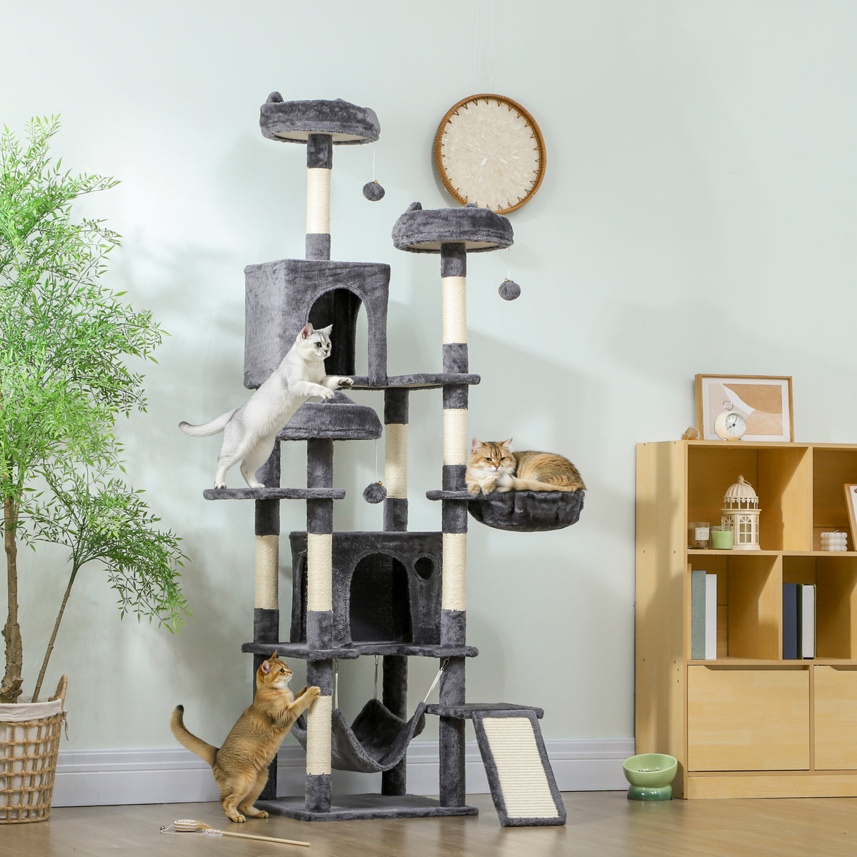 76" Large Cat Tree for Indoor Cats with 8 Scratching Posts, 3 Plush Beds, 2 Hammocks, 2 Large Condos, Ramp – view 7