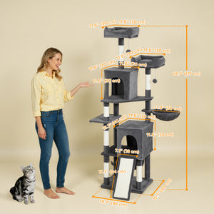 Cat Tree, 70" Multi-Level Cat Tower with 2 Condos, 2 Perches, Hammock, Toy Balls – view 2