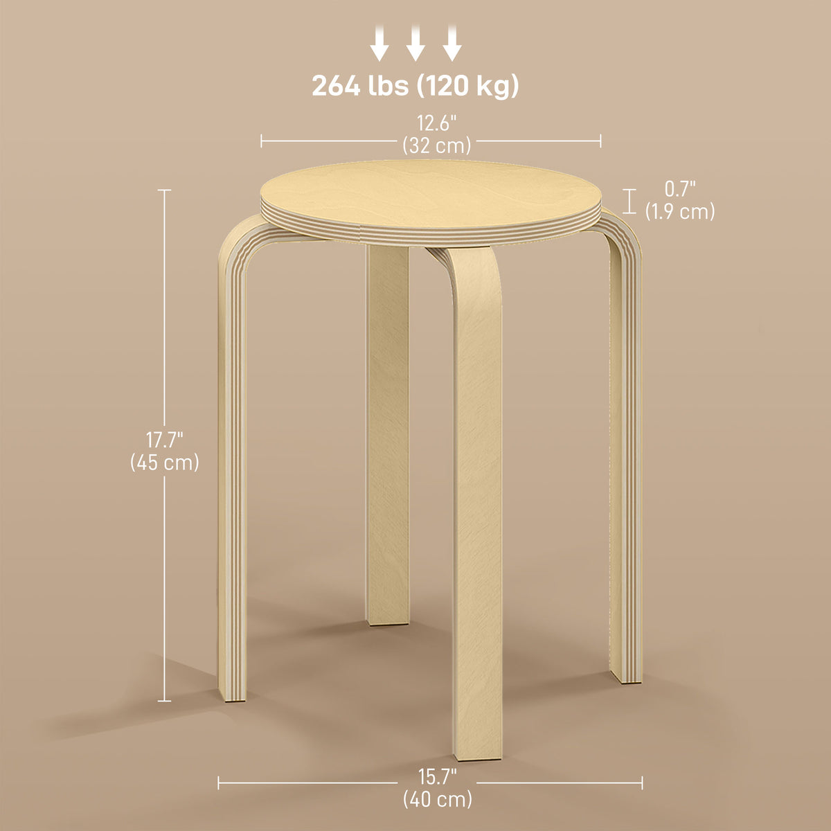 Round Stackable Chairs Set of 4, 18-Inch Backless Stacking Stools for Kitchen, Dining Room, Office, Outdoors