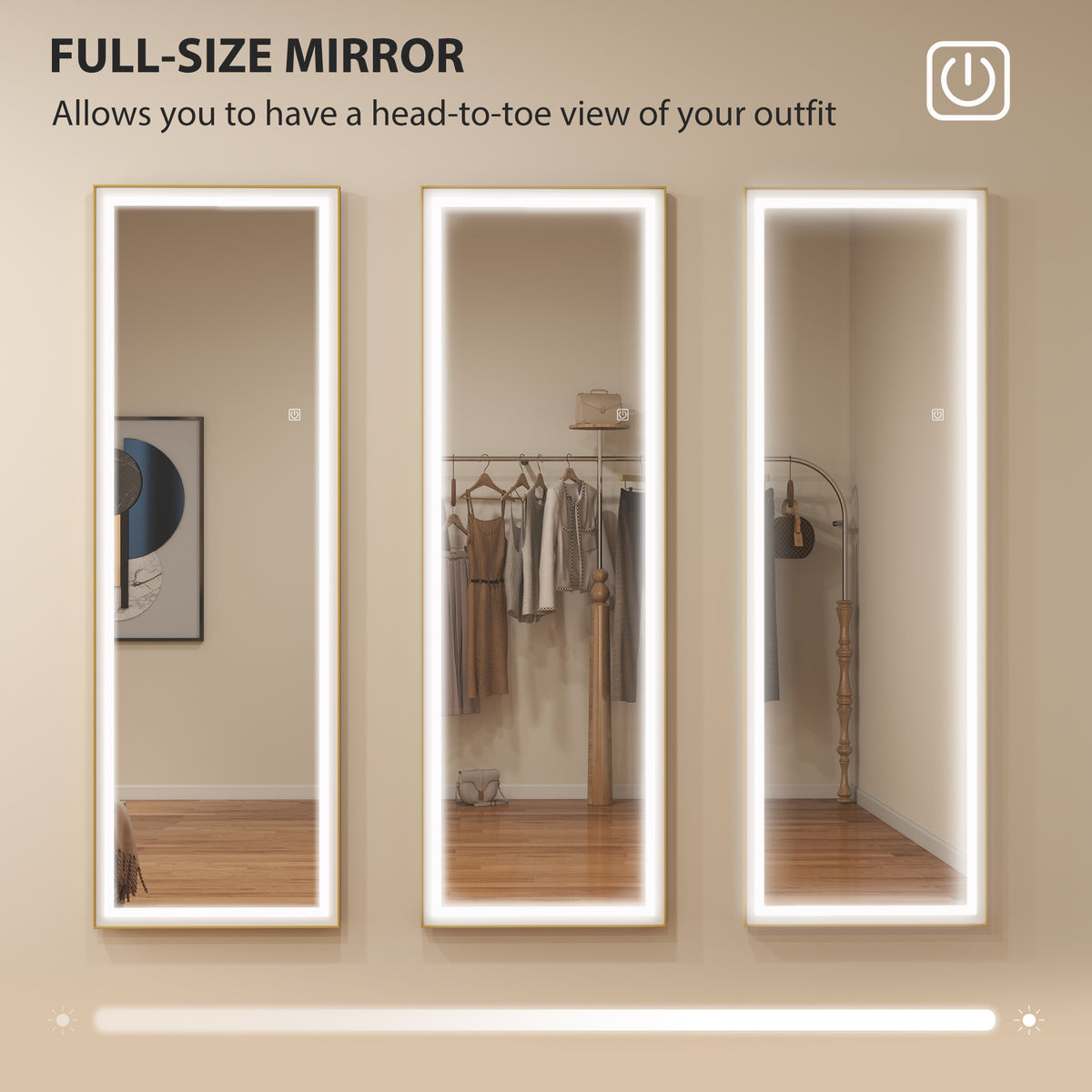 LED Mirror with Dimmable and 3 Colour Lights, 64" x 21" Rectangular Floor Mirror for Bedroom Living Room – view 4