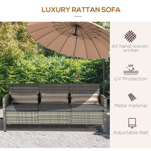 3-Seater Wicker Sofa, PE Rattan Outdoor Couch Conversation Furniture with Removable Cushions for Patio – view 3