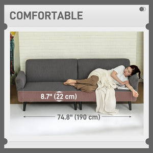 Modern Couch, 3 Seater Sofa, Corduroy Loveseat with Rubberwood Legs and Extra-Wide Seat, Grey