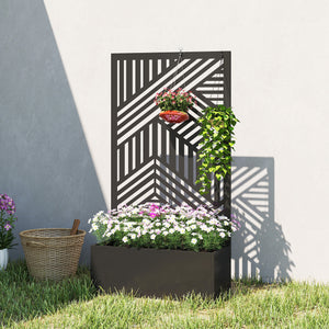 Metal Planter Box with Trellis, 44.5" Raised Garden Bed with Trellis Privacy Screen for Climbing Plants