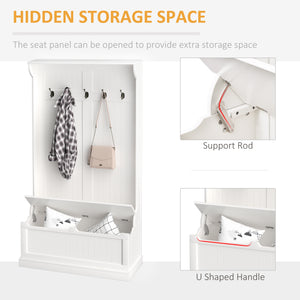 3-In-1 Hall Tree w/ Coat Rack, Shoe Storage and Bench Seat, Entryway Bench w/ 4 Hooks for Hallway, Living Room, White