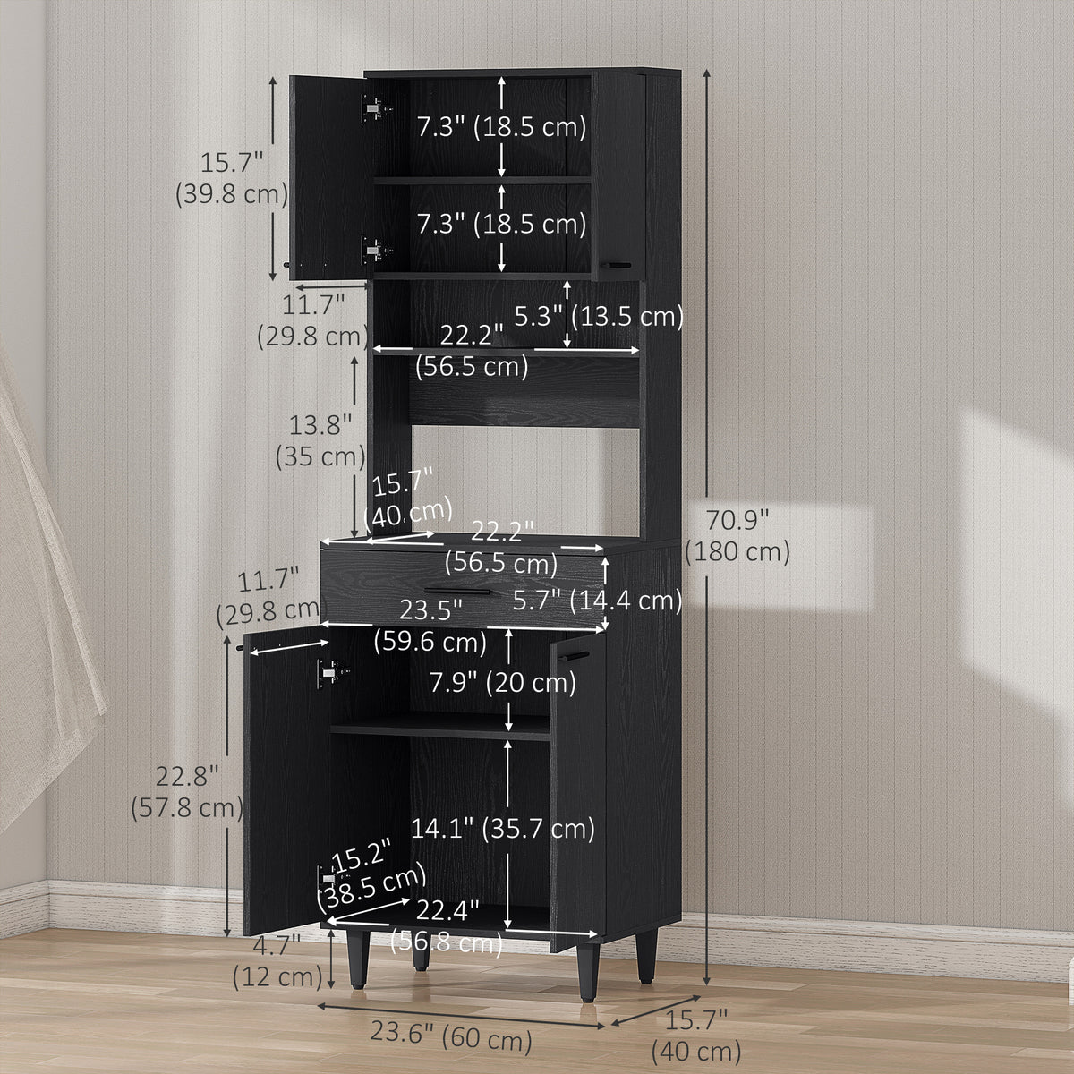 Modern Kitchen Buffet with Hutch Wooden Storage Cupboard with Microwave Counter 2 Cabinet and Drawer for – view 3