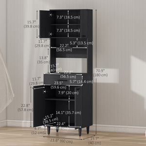 Modern Kitchen Buffet with Hutch Wooden Storage Cupboard with Microwave Counter 2 Cabinet and Drawer for – view 3
