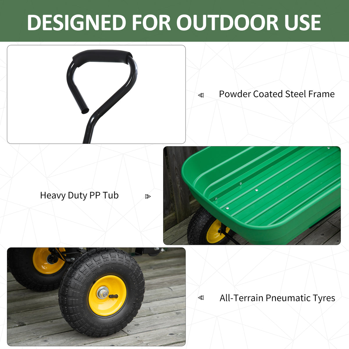 Garden Dump Cart Heavy Duty 440lbs Wagon with Steel Frame and 10'' Pneumatic Tires, Green – view 11