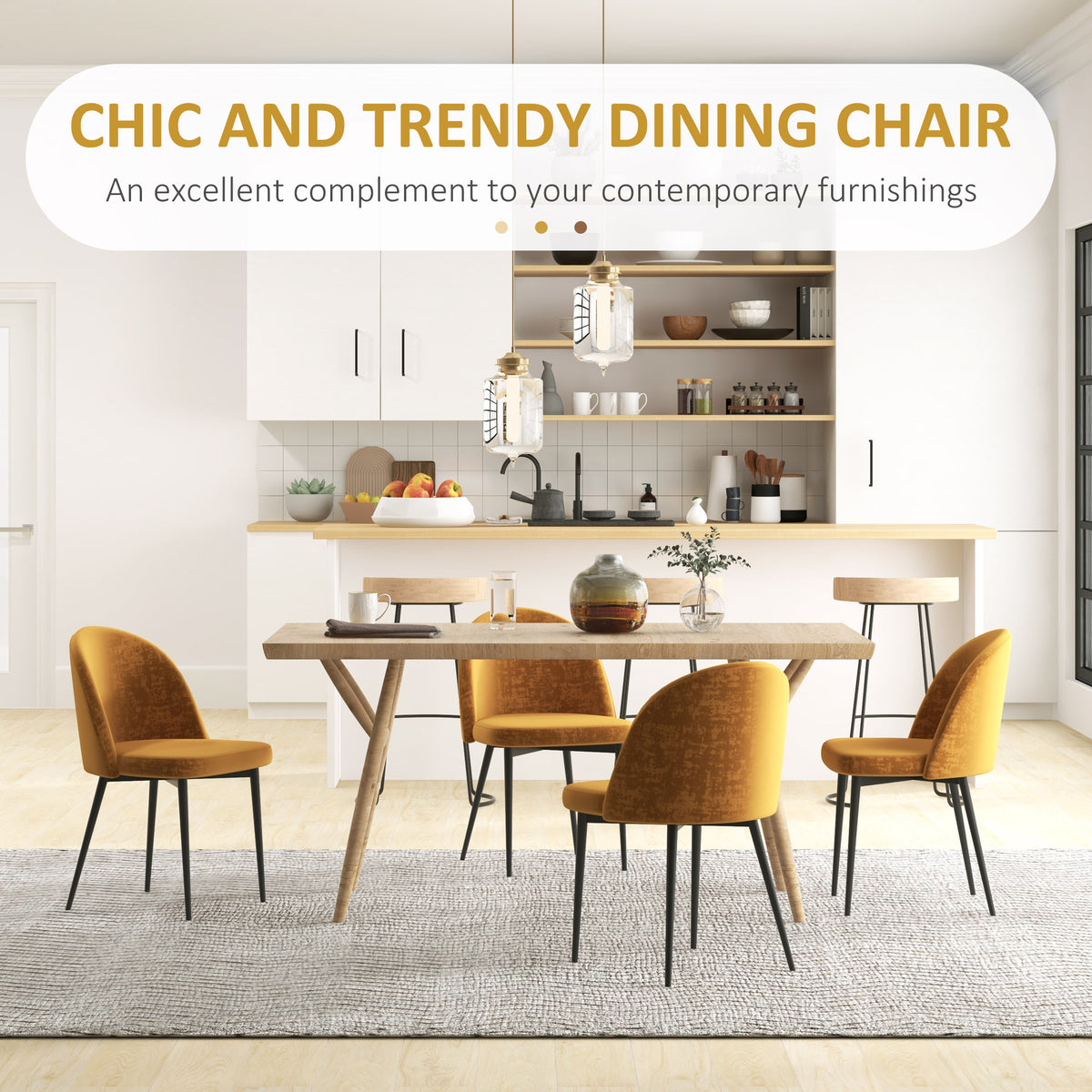 Modern Dining Chairs, Mid-Back Velvet-touch Upholstery Side Chair, Table Chair for Living Room, Dining Room, Yellow, Set of 4