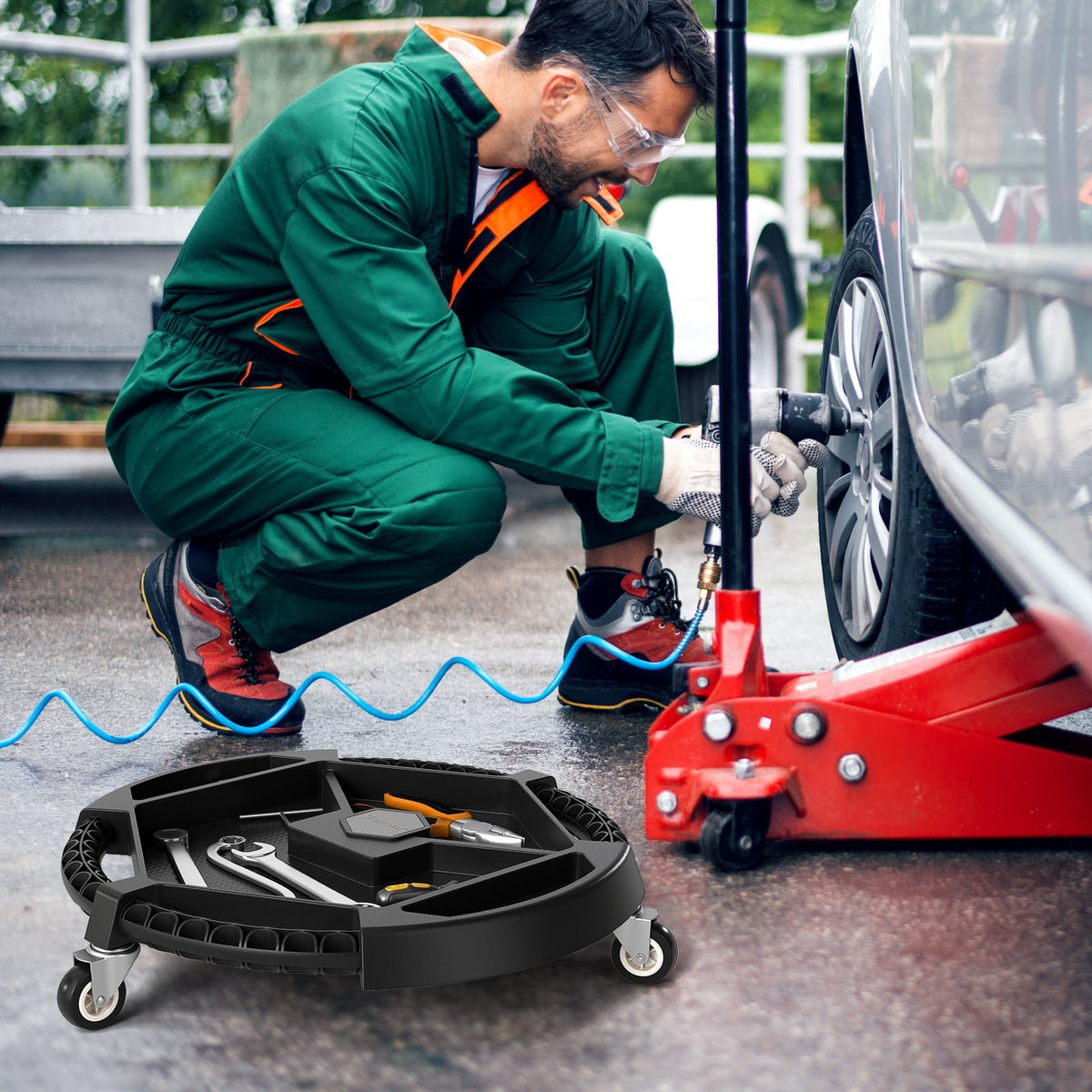 Mobile Automotive Tool Creeper with 3 Swivel Casters and 4 Compartments-Black view 3