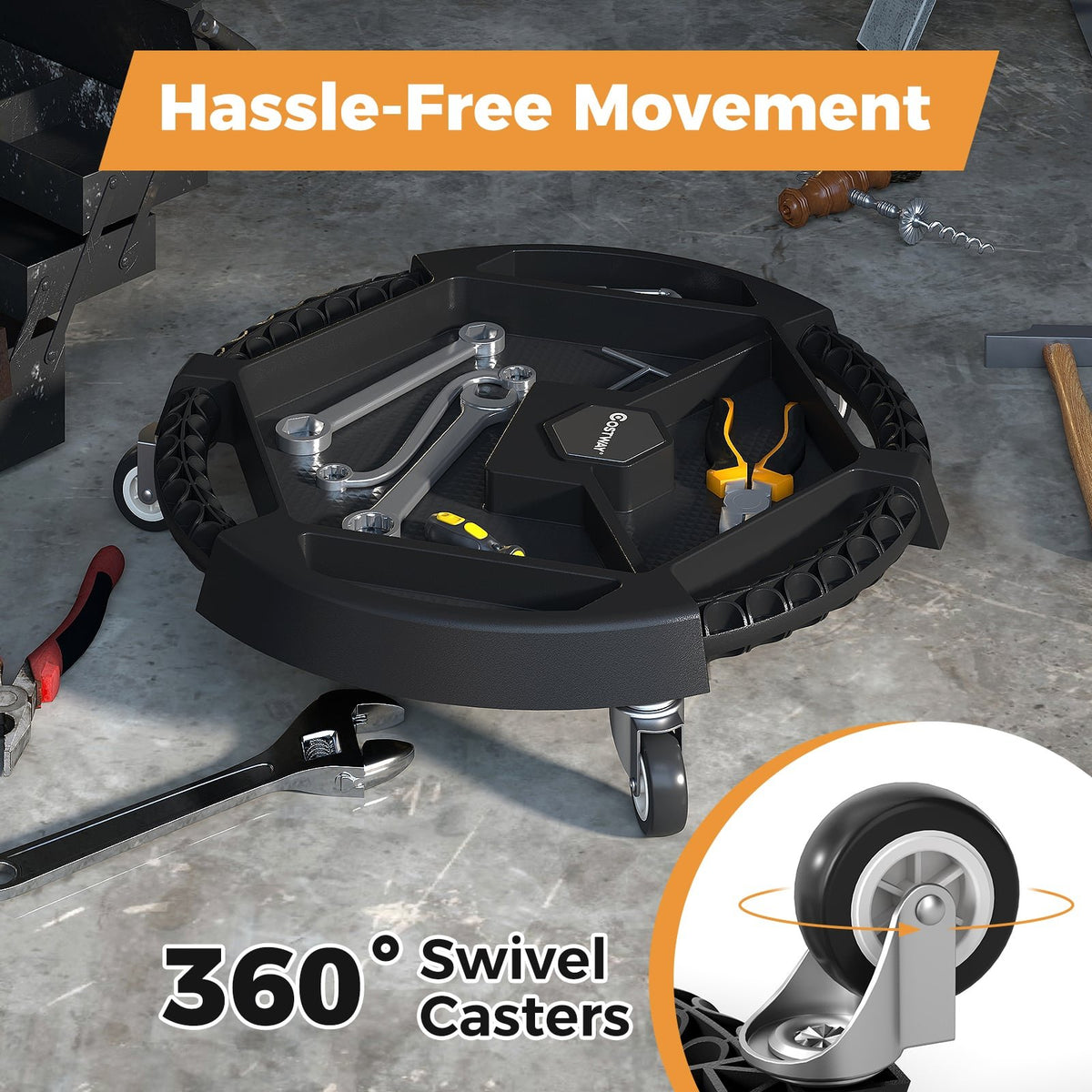 Mobile Automotive Tool Creeper with 3 Swivel Casters and 4 Compartments-Black view 6