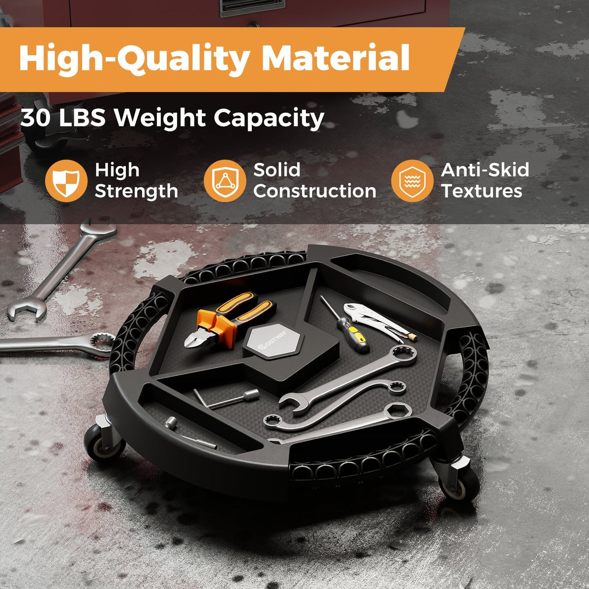 Mobile Automotive Tool Creeper with 3 Swivel Casters and 4 Compartments-Black view 7