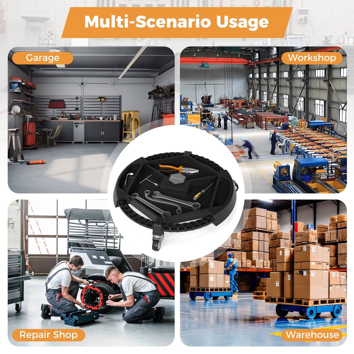 Mobile Automotive Tool Creeper with 3 Swivel Casters and 4 Compartments-Black view 8