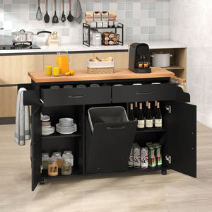 Mobile Kitchen Island Table with Trash Bag Storage for Dining Room-Black view 3