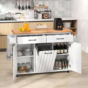 Mobile Kitchen Island Table with Trash Bag Storage for Dining Room-White view 3