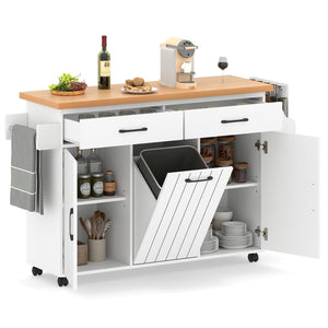 Mobile Kitchen Island Table with Trash Bag Storage for Dining Room-White view 4