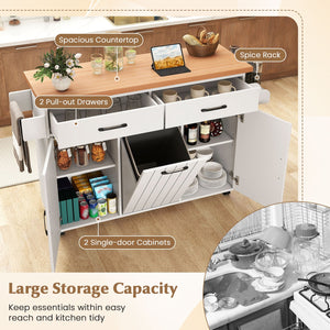 Mobile Kitchen Island Table with Trash Bag Storage for Dining Room-White view 6