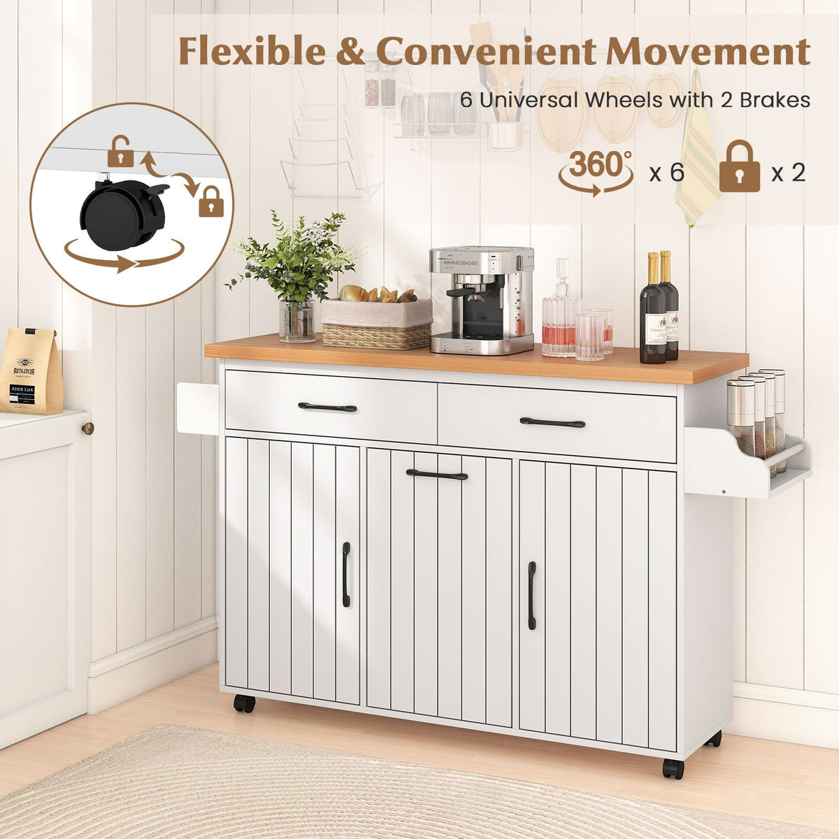 Mobile Kitchen Island Table with Trash Bag Storage for Dining Room-White view 9