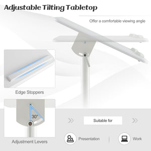 Mobile Lectern Podium Height-adjustable Rolling Laptop Cart with Tilting Top Storage Tray-White view 8