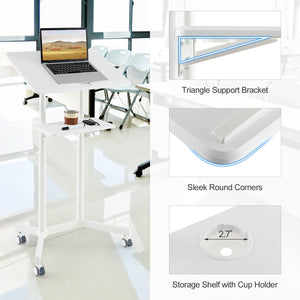 Mobile Lectern Podium Height-adjustable Rolling Laptop Cart with Tilting Top Storage Tray-White view 9