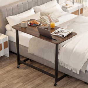 Mobile Side Table Rolling Laptop Desk Cart with Tablet Slot-Rustic Brown view 2