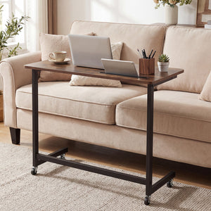 Mobile Side Table Rolling Laptop Desk Cart with Tablet Slot-Rustic Brown view 3