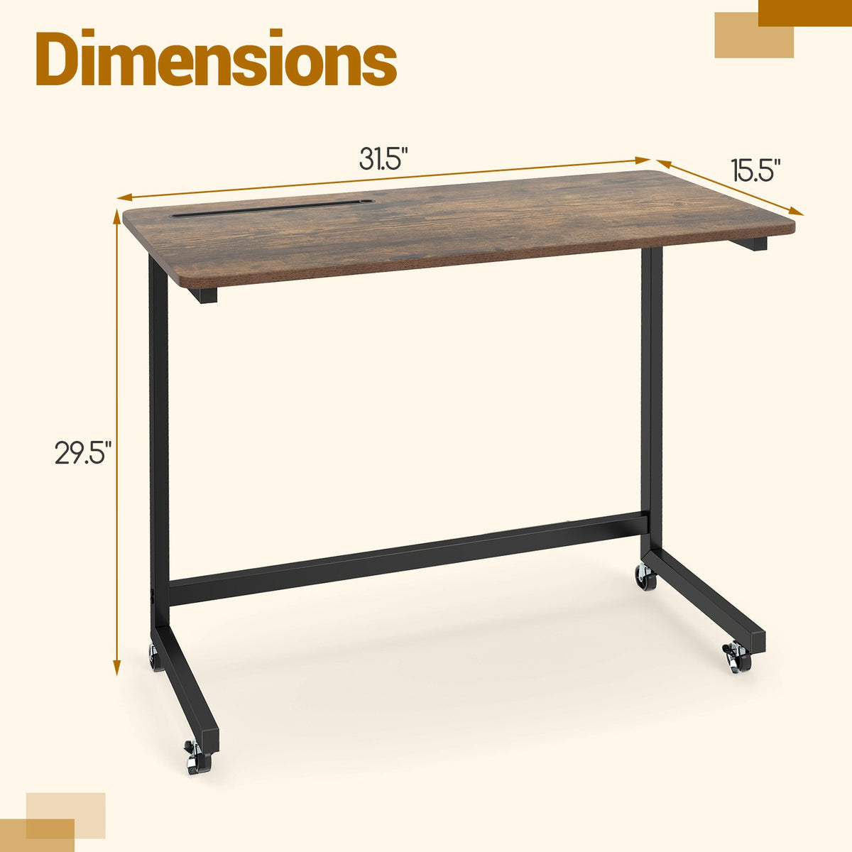 Mobile Side Table Rolling Laptop Desk Cart with Tablet Slot-Rustic Brown view 5