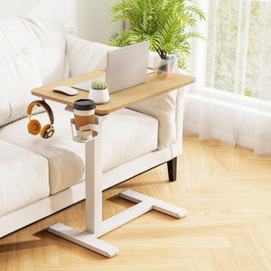 Mobile Standing Desk Height Adjustable Overbed Bedside Table with Cup Holder-Natural view 2