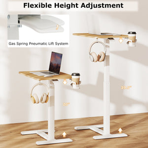 Mobile Standing Desk Height Adjustable Overbed Bedside Table with Cup Holder-Natural view 8