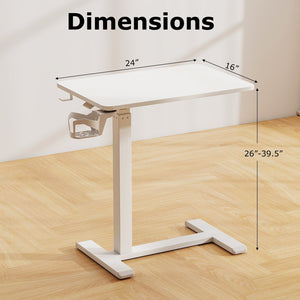 Mobile Standing Desk Height Adjustable Overbed Bedside Table with Cup Holder-White view 5