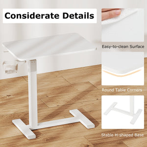 Mobile Standing Desk Height Adjustable Overbed Bedside Table with Cup Holder-White view 7