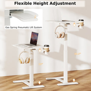 Mobile Standing Desk Height Adjustable Overbed Bedside Table with Cup Holder-White view 8
