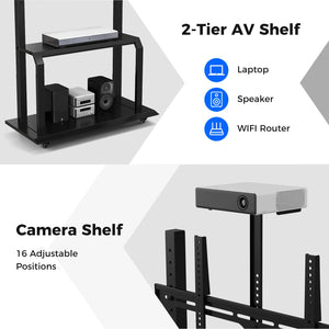 Mobile TV Stand with Camera Shelf and AV Shelves for 32-80 Inch Flat/Curved TVs view 8
