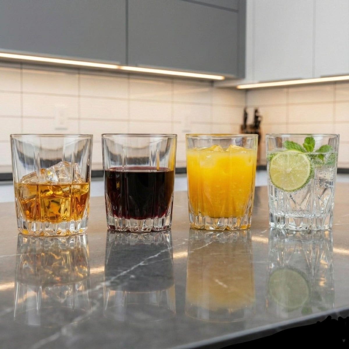 Erika Double Old Fashioned Glasses, Set of 4, 12.7 oz Lead-Free Tumblers | Kitchen Smart