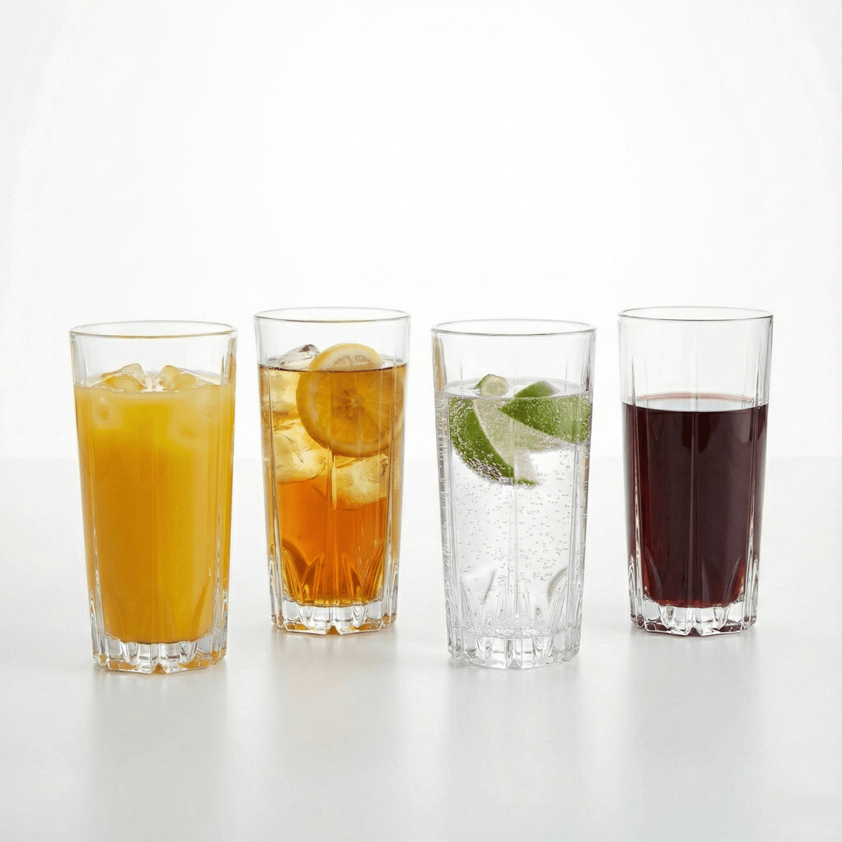 Erika Long Drink Glasses, Set of 4, 15 oz Lead-Free Highball Glasses | Kitchen Smart