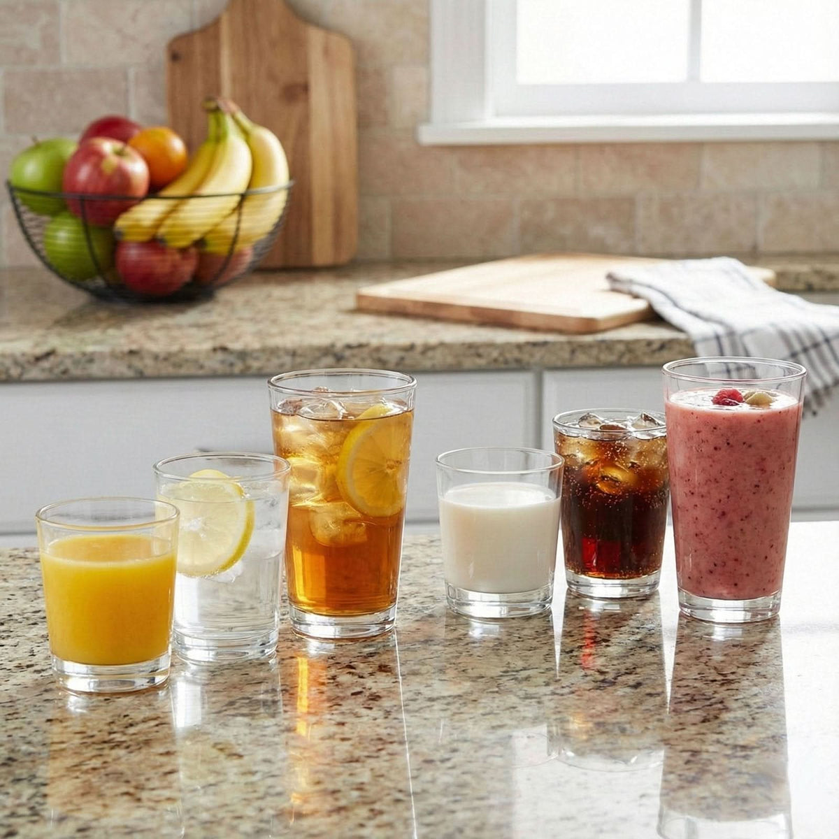 Lucia Everyday Glassware, Set of 18, 200 ml Juice, 240 ml Rocks, 480 ml Highball | Kitchen Smart