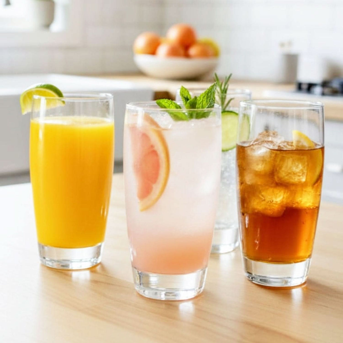 Milano Longdrink Glasses, Set of 4, 18 oz Highball with Reinforced Rim | Kitchen Smart