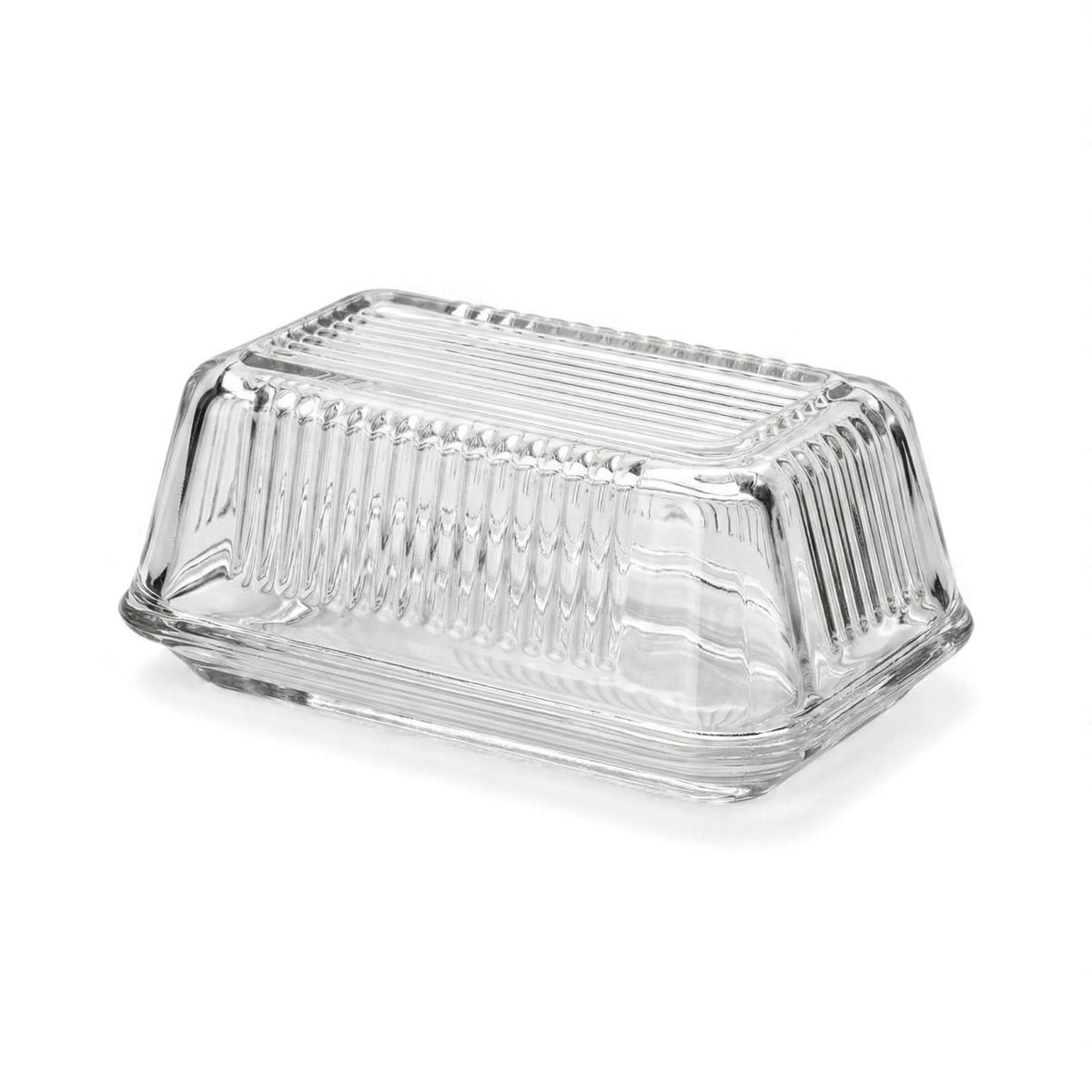 Moda Tavola Glass Butter Dish with Lid, 6.5 in Ribbed Two-Piece Dish | Kitchen Smart