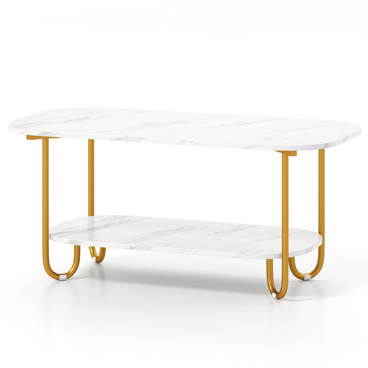 Modern 2-tier Faux Marble Top Coffee Table-White