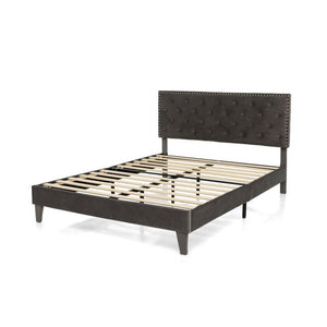 Modern 3-Piece Bedroom Furniture Set with Upholstered Queen Bed, 2 Rattan Nightstands and 3-Globe Floor Lamp view 2