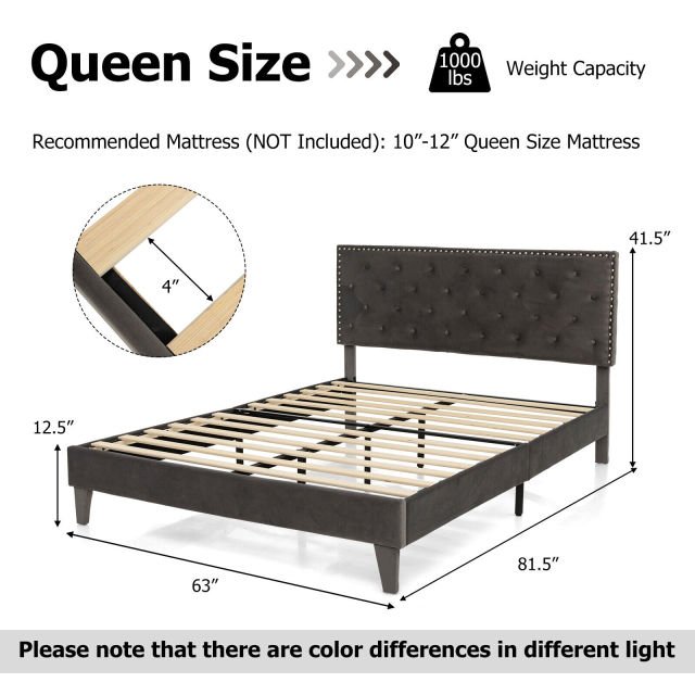 Modern 3-Piece Bedroom Furniture Set with Upholstered Queen Bed, 2 Rattan Nightstands and 3-Globe Floor Lamp view 5