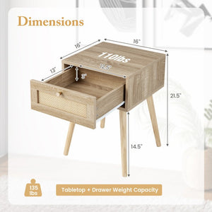 Modern 3-Piece Bedroom Furniture Set with Upholstered Queen Bed, 2 Rattan Nightstands and 3-Globe Floor Lamp view 7