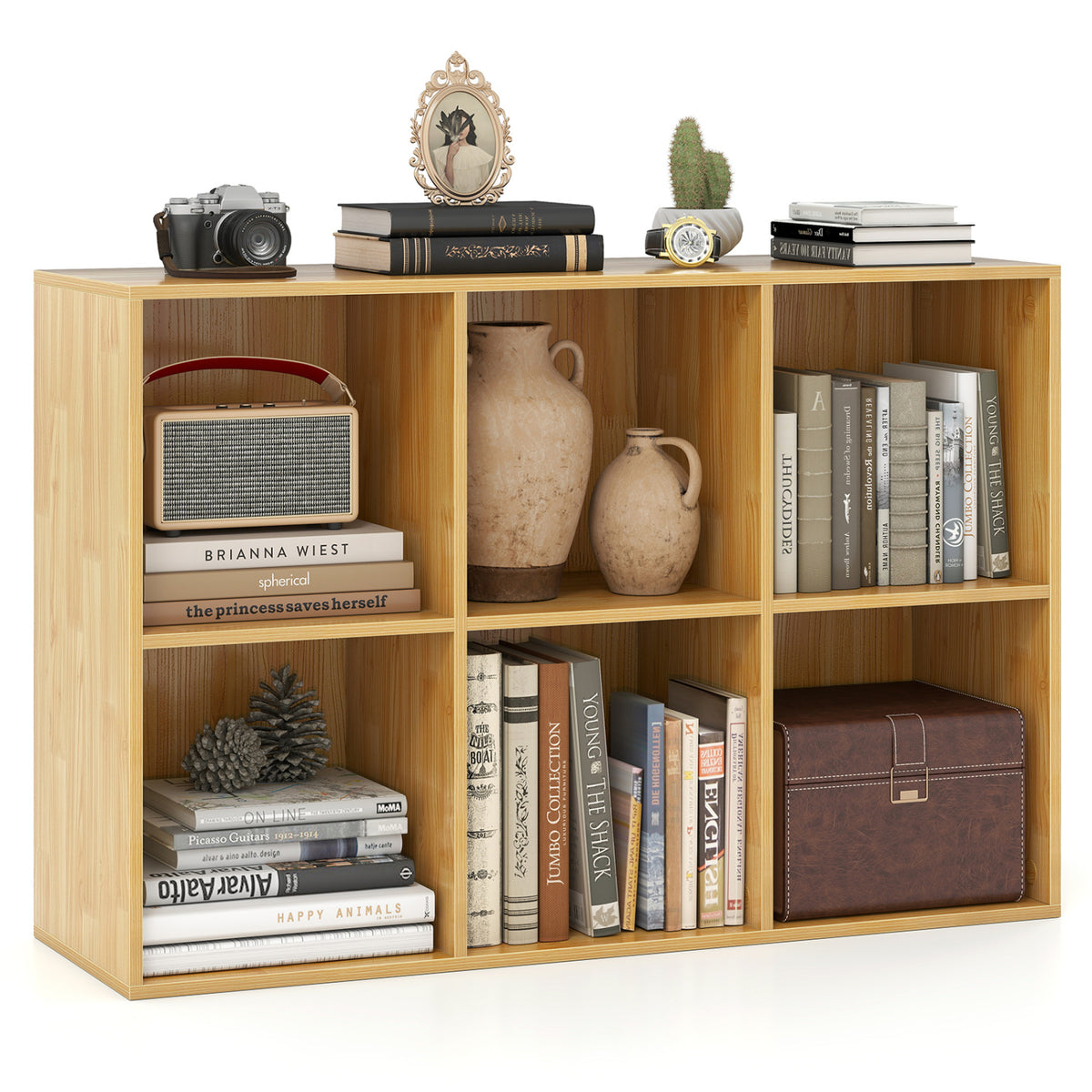 Modern 6-Cube Bookcase with Anti-tipping Kits for Bedroom Living Room-Burlywood