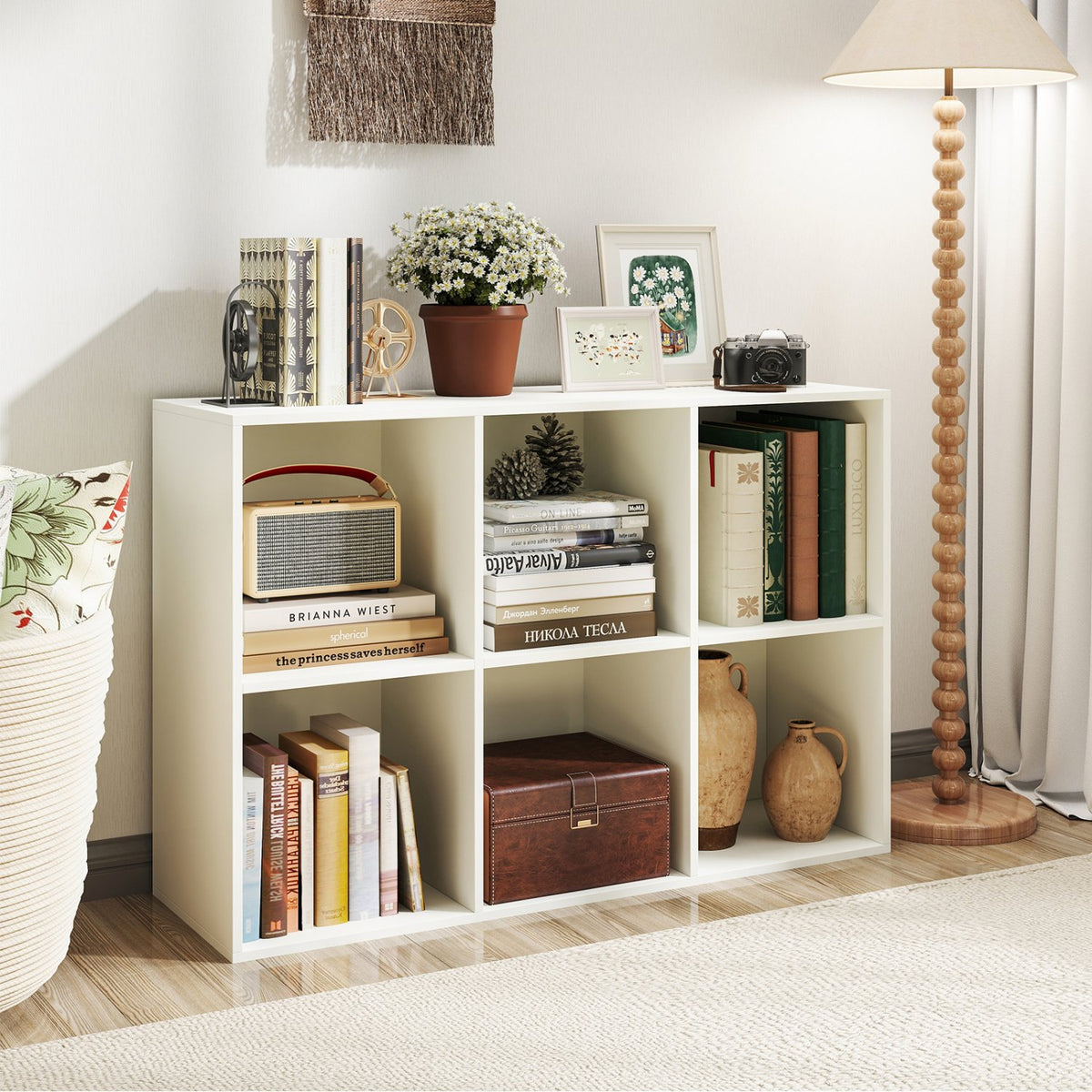 Modern 6-Cube Bookcase with Anti-tipping Kits for Bedroom Living Room-White view 2