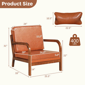 Modern Accent Chair Faux Leather Linen Fabric Upholstered Armchair-Brown view 4